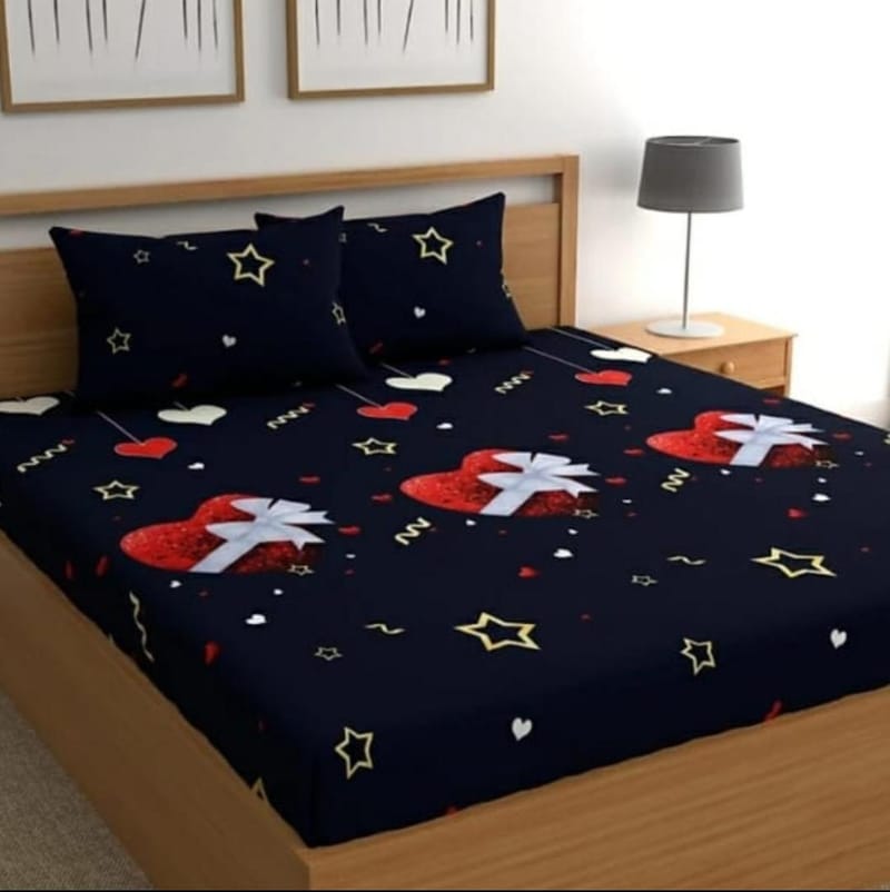 CLIDE PRESENTS 3D DOUBLE BEDSHEET WITH TWO PILLOW COVERS - 90X90 INCH - MULTICOLOR
