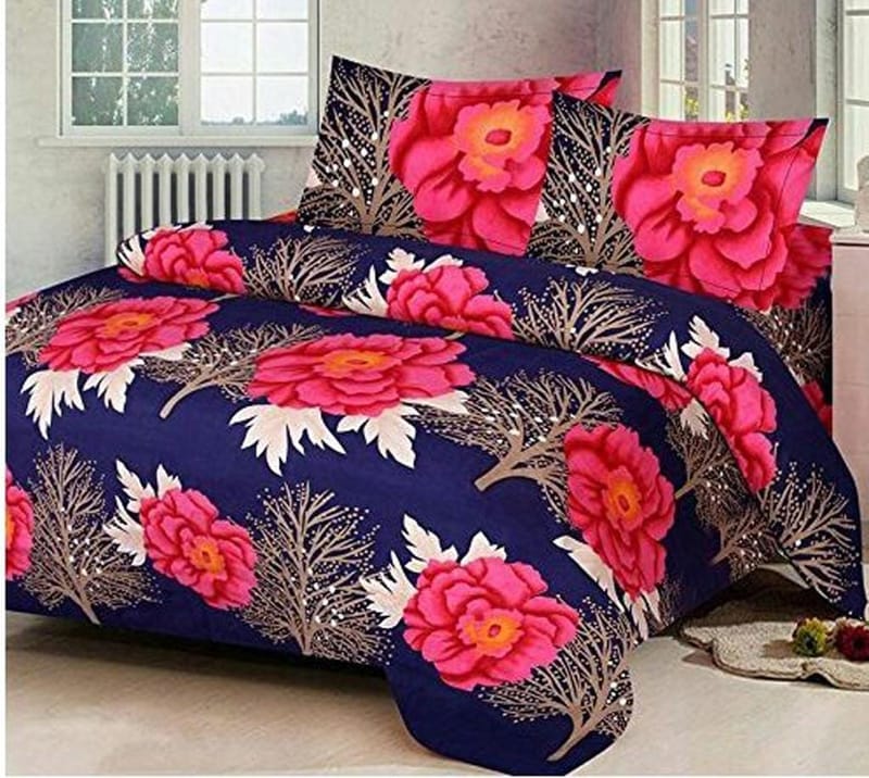 CLIDE PRESENTS 3D DOUBLE BEDSHEET WITH TWO PILLOW COVERS - 90X90 INCH - MULTICOLOR