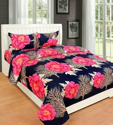 CLIDE PRESENTS 3D DOUBLE BEDSHEET WITH TWO PILLOW COVERS - 90X90 INCH - MULTICOLOR