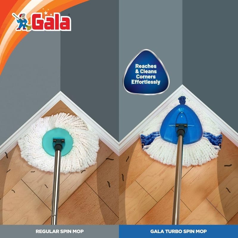 Gala Turbo Triangular Spin Mop Handle with Refill, Durable Replacement Handle with Rubber Grip For Turbo Spin Mop