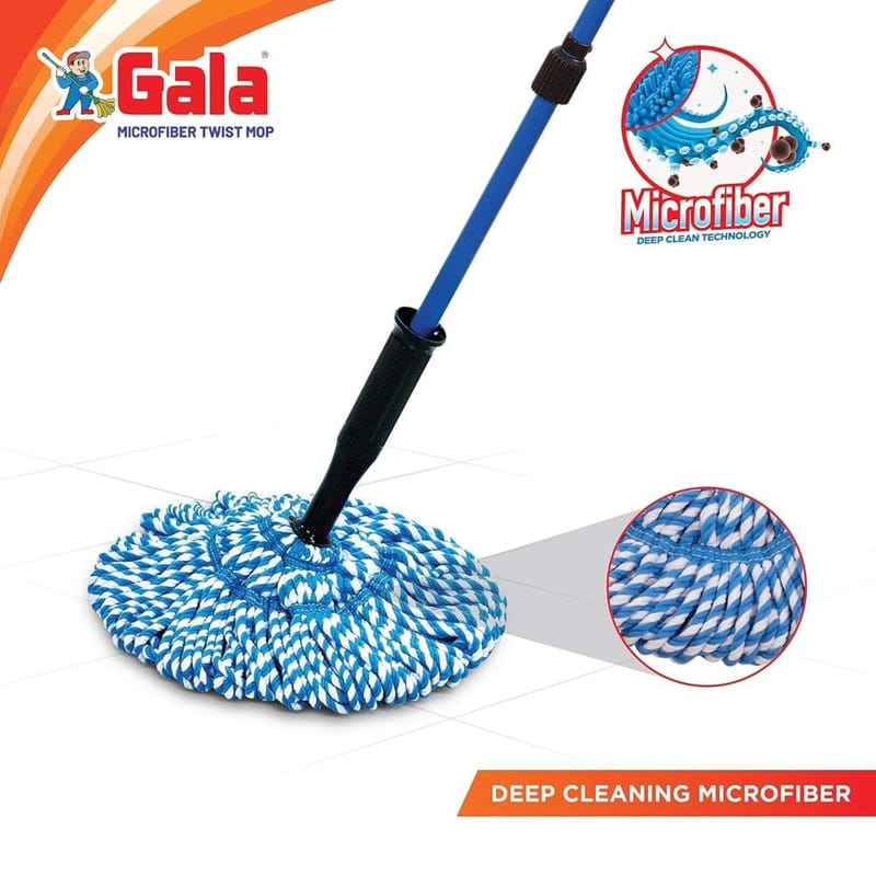 Gala Microfiber Twist Mop for Floor Cleaning ,Microfiber Squeeze twist mop stick for cleaning, Pocha for floor cleaning, Modular, Space saving (Blue and Black)