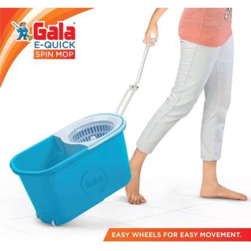 Gala e-Quick Spin Mop, Bucket Floor Cleaning, Easy Wheels  & Big Bucket, Floor Cleaning Mop with Bucket, pocha for floor cleaning, Mopping Set (white and blue)