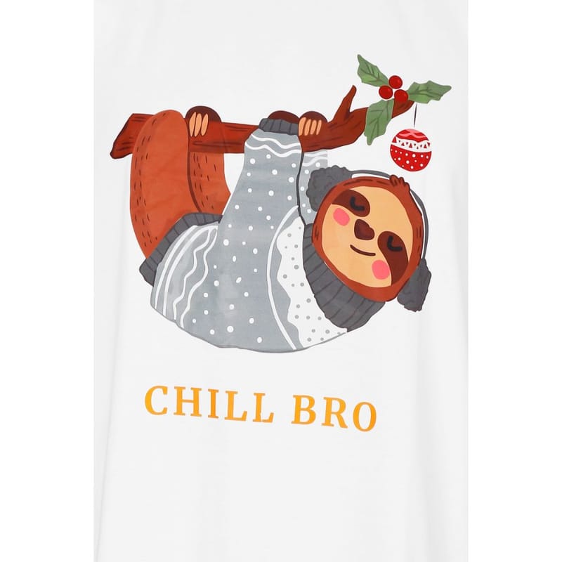 Hippyness White Printed Cotton Chill Bro Tshirt For Men