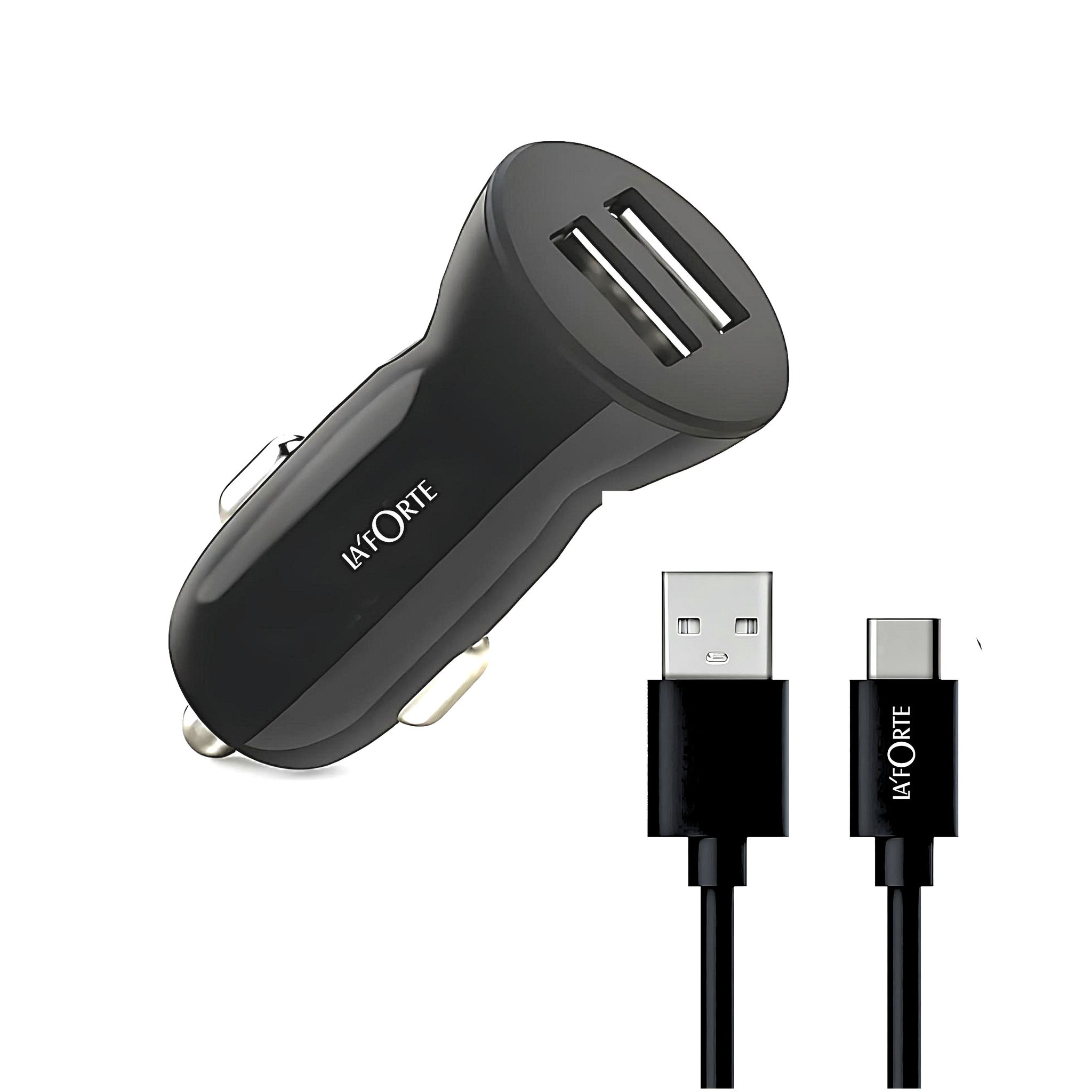 LA FORTE Dual Port Car Charger 2.4 Amps with Type C Cable-1