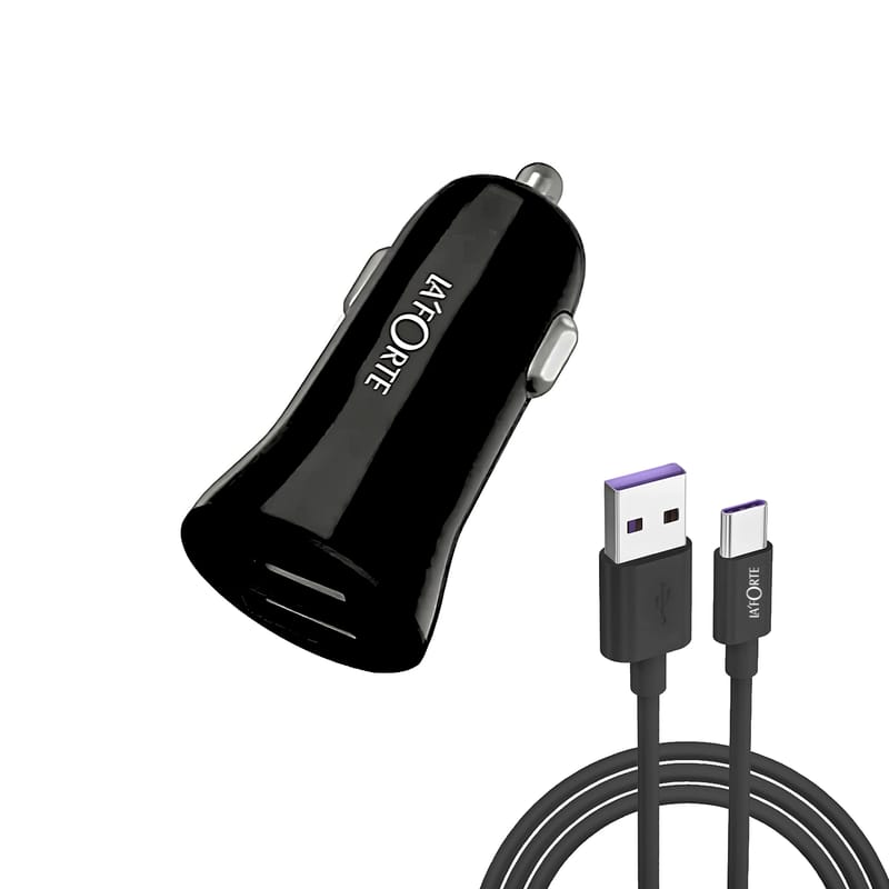 LA FORTE Dual Port Car Charger 2.4 Amps with Type C Cable-1