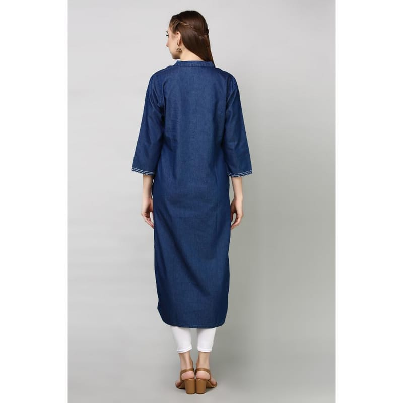 Havva Fashion Denim Embroidered Straight Kurta