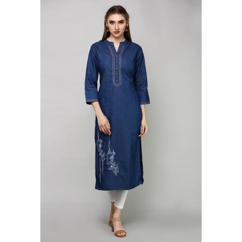 Havva Fashion Denim Embroidered Straight Kurta