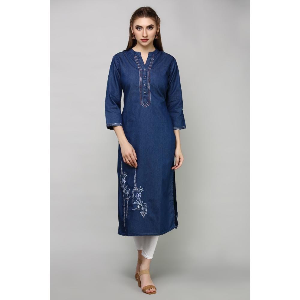 Havva Fashion Denim Embroidered Straight Kurta