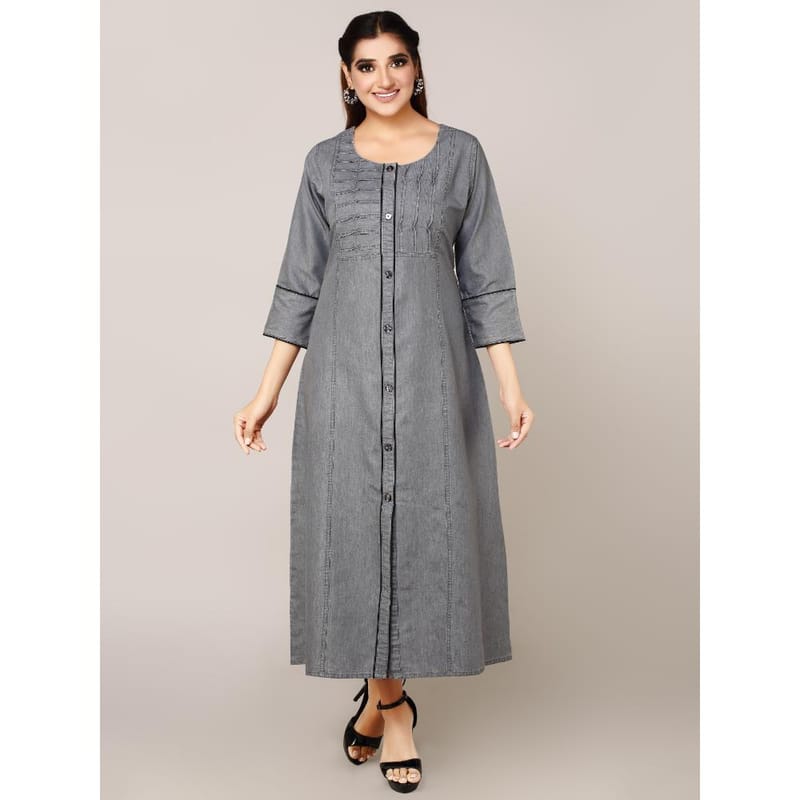 Havva Fashion Denim Embroidered A Line Kurta