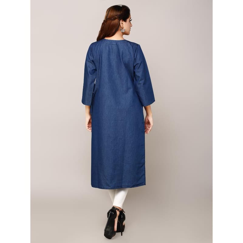 Havva Fashion Denim Embroidered Straight Kurta