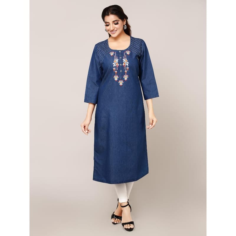 Havva Fashion Denim Embroidered Straight Kurta