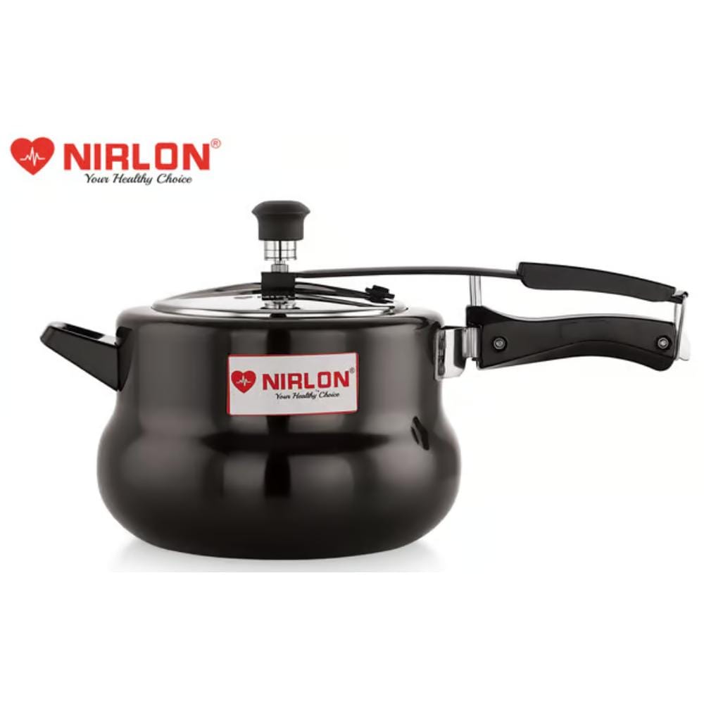 Nirlon Induction and Gas Compatible Hard Anodised Handi Shape Inner Lid Aluminium Pressure Cooker, 5 Litre, Black