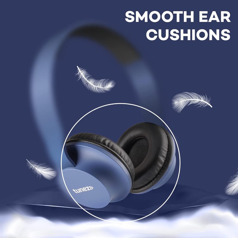 Tunez Beats B60 Over Ear V5.0 Bluetooth Wireless Headphones with Mic| 14 Hrs Play Time | Fast Charging | Passive Noise Cancellation | Google & Siri Voice Asst. | Comfortable Ear Cushions (Blue)