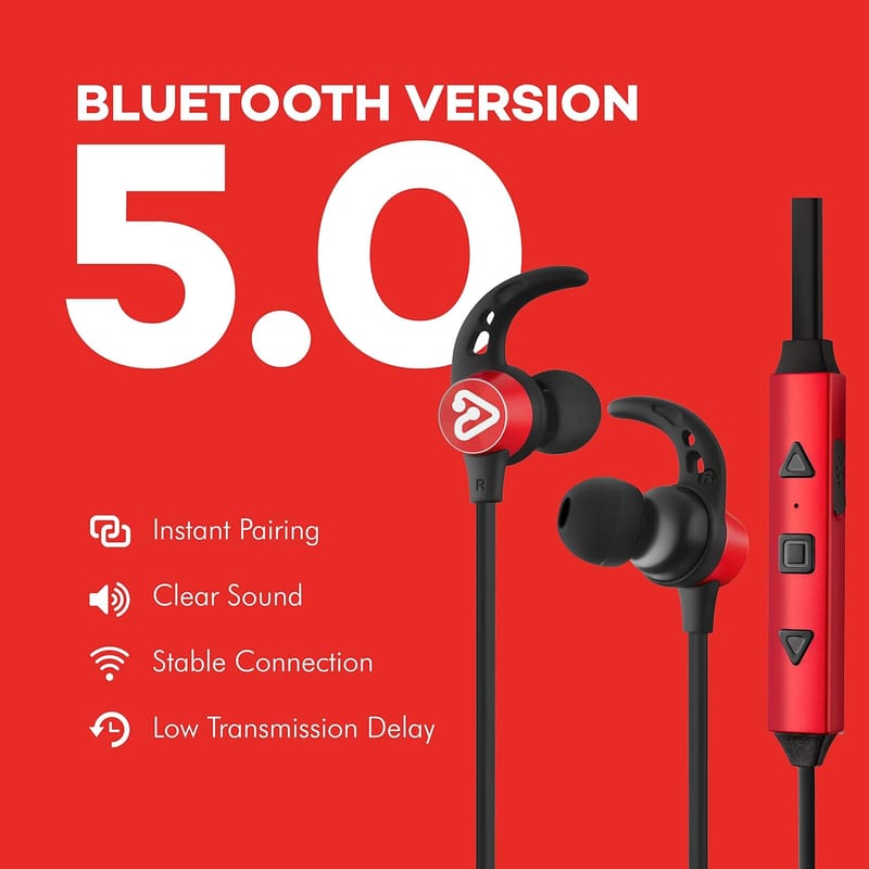 Tunez Rhythm R40 Wireless Neckband with 36 Hours Music Play Time, Fast Charging with Type Charger, in Built mic, Bluetooth Version V5.0 and Water Resistant(Red)