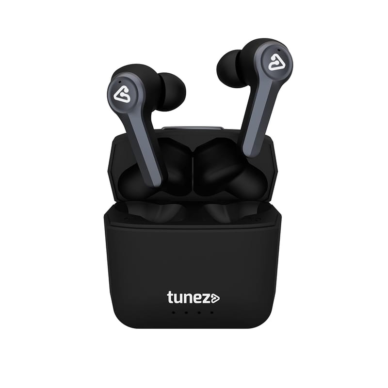 Tunez Elements E30 V5.0+EDR Bluetooth Wireless TWS Earbuds with Mic | Upto 30 Hrs Play Time | IPX5 Water & Sweatproof | Smart Touch Controls | 10mm Speaker Driver | Lightweight & Fast Charging (Black)