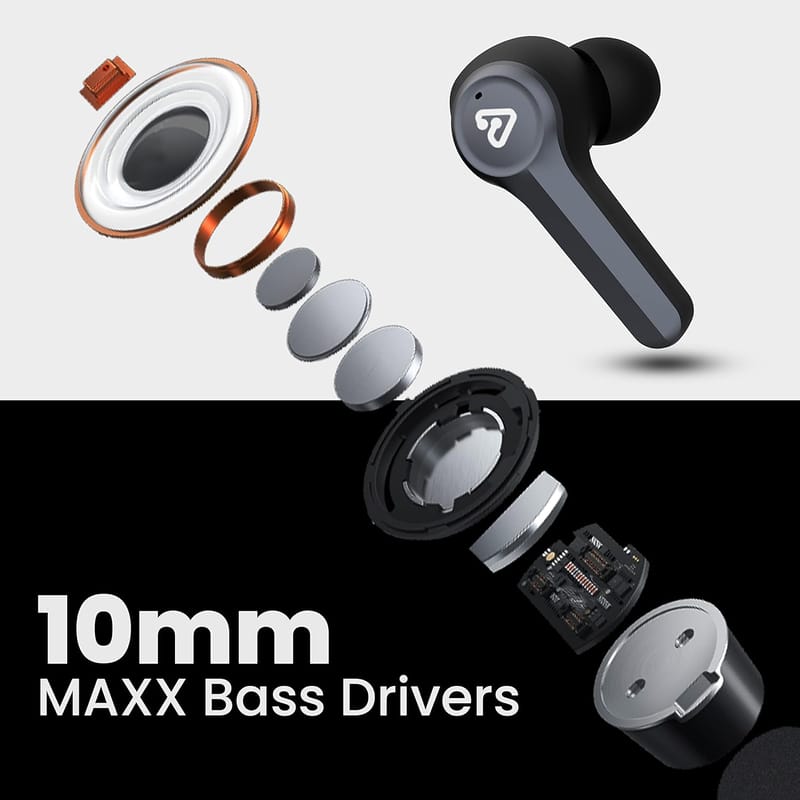 Tunez Elements E30 V5.0+EDR Bluetooth Wireless TWS Earbuds with Mic | Upto 30 Hrs Play Time | IPX5 Water & Sweatproof | Smart Touch Controls | 10mm Speaker Driver | Lightweight & Fast Charging (Black)