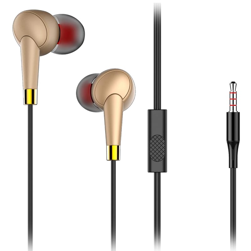 Tunez Dhwani D30 in Ear Wired Earphone with Supreme Sound Quality and Passive Noise Isolation with 10mm Dynamic Drivers, in Built mic and 3.5mm Jack(Gold)