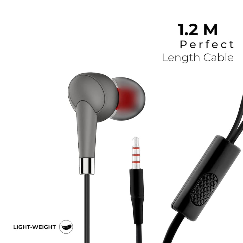 Tunez Dhwani D30 in Ear Wired Earphone with Supreme Sound Quality and Passive Noise Isolation with 10mm Dynamic Drivers, in Built mic and 3.5mm Jack(Grey)