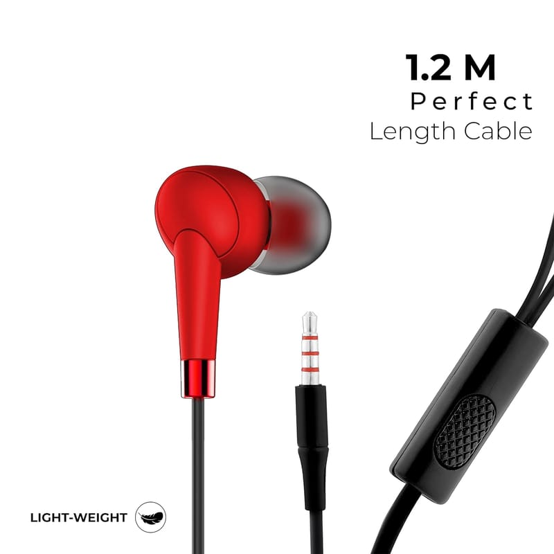 Tunez Dhwani D30 in Ear Wired Earphone with Supreme Sound Quality and Passive Noise Isolation with 10mm Dynamic Drivers,in Built mic and 3.5mm Jack(Red)