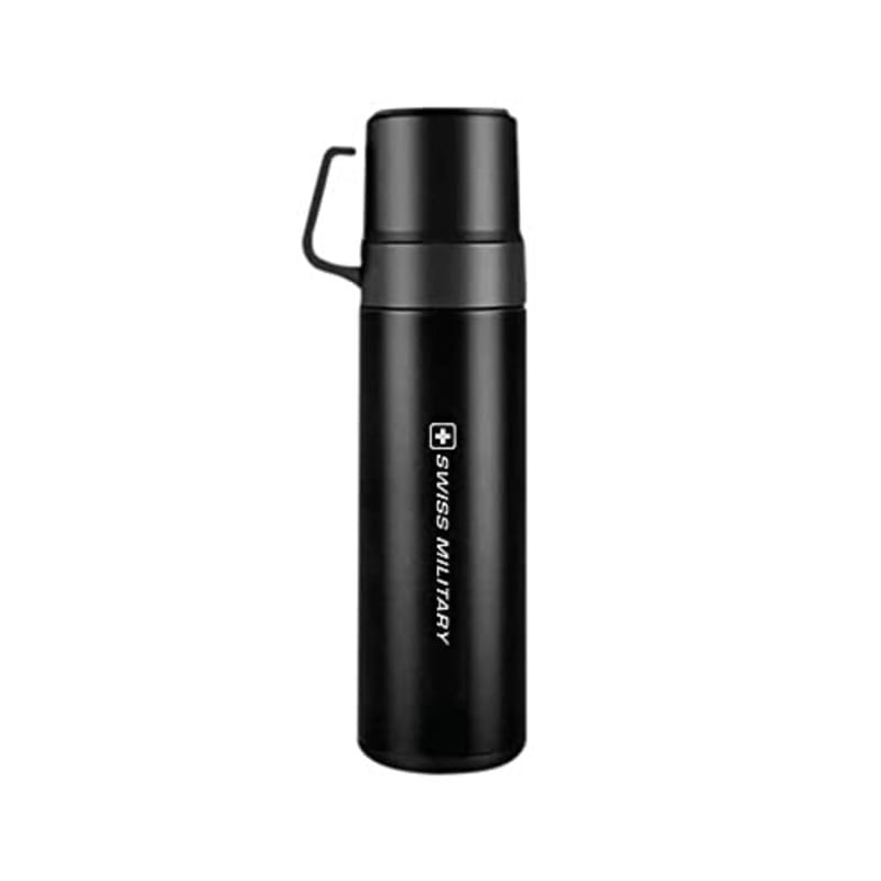 Swiss Military Smf7 Double Wall Stainless Steel - Vacuum Insulated Hot And Cold Flask Water Bottle | Perfect For Hot And Cold Drinks | For Campaign Travelling - (600 Ml, Black)