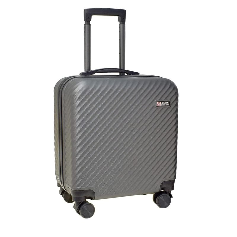 Swiss Military Overnighter Hard Sided Cabin Trolley Bag, Grey Textured 33 Liters Laptop Roller Case, Light Weight Matt Finish, Ltb9