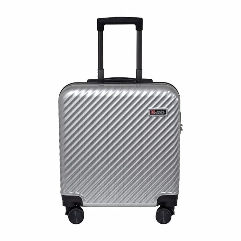 Swiss Military Overnighter Hard Sided Cabin Trolley Bag, Silver Textured 33 Liters Laptop Roller Case, Light Weight Glossy Finish, Ltb8