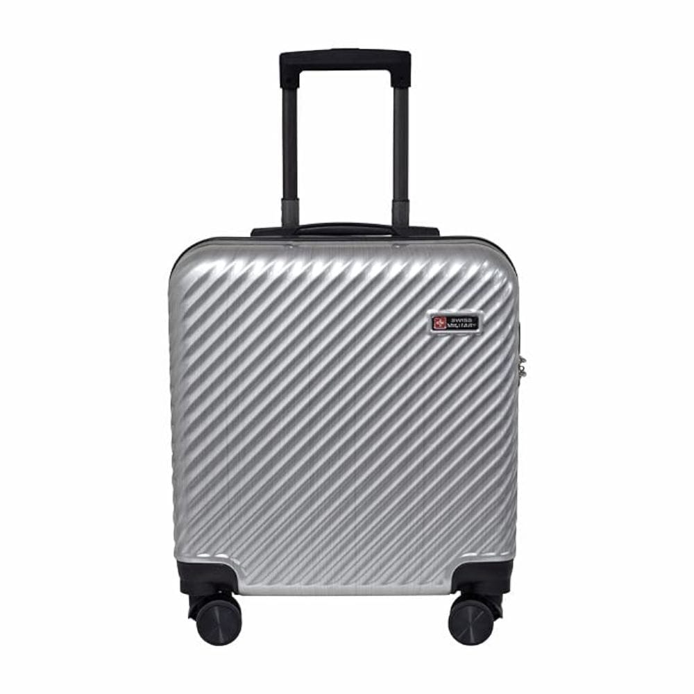 Swiss Military Overnighter Hard Sided Cabin Trolley Bag, Silver Textured 33 Liters Laptop Roller Case, Light Weight Glossy Finish, Ltb8