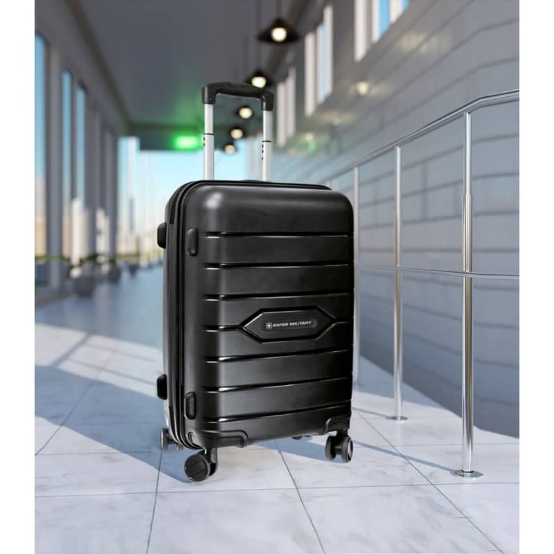 Swiss Military 20 Inch Unbreakable Polycarbonate Cabin Size Luggage, Black Color | Textured Hard-Sided Trolley Luggage/Suitcases- Htl 91