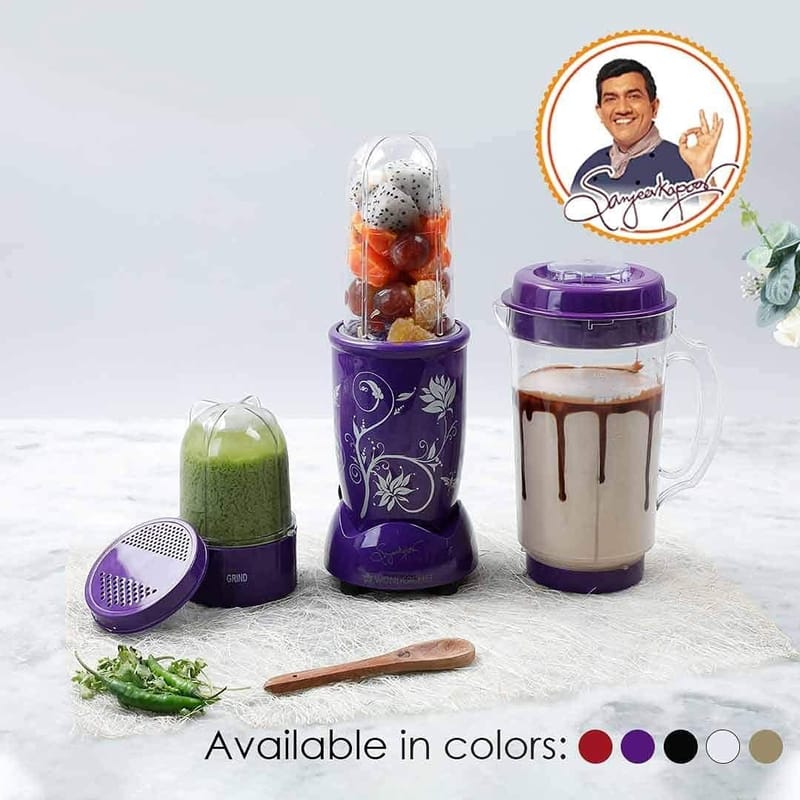 Wonderchef Nutri-blend, 400W, 22000 RPM Mixer-Grinder, Blender, SS Blades, 3 Unbreakable Jars, 2 Years Warranty, Purple, Online Recipe Book By Chef Sanjeev Kapoor