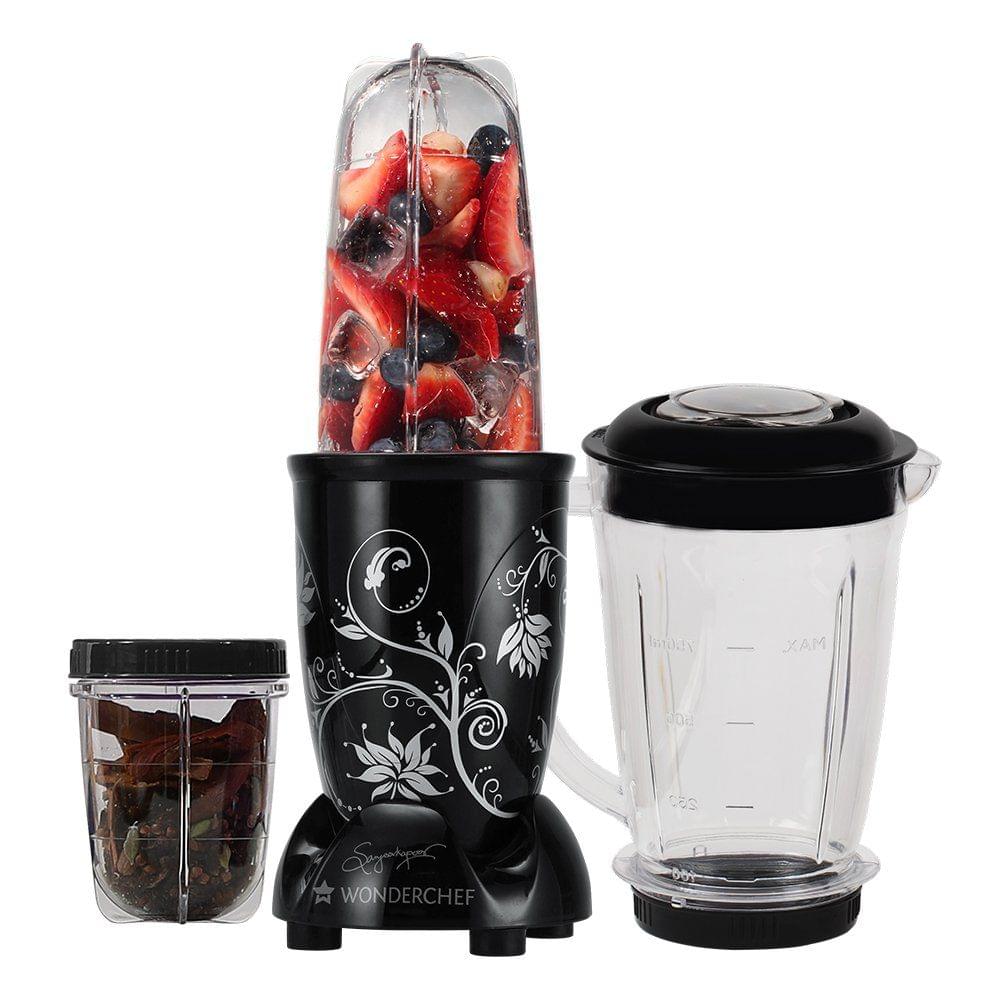 Wonderchef Nutri-blend, 400W, 22000 RPM Mixer-Grinder, Blender, SS Blades, 3 Unbreakable Jars, 2 Years Warranty, Black, Online Recipe Book By Chef Sanjeev Kapoor