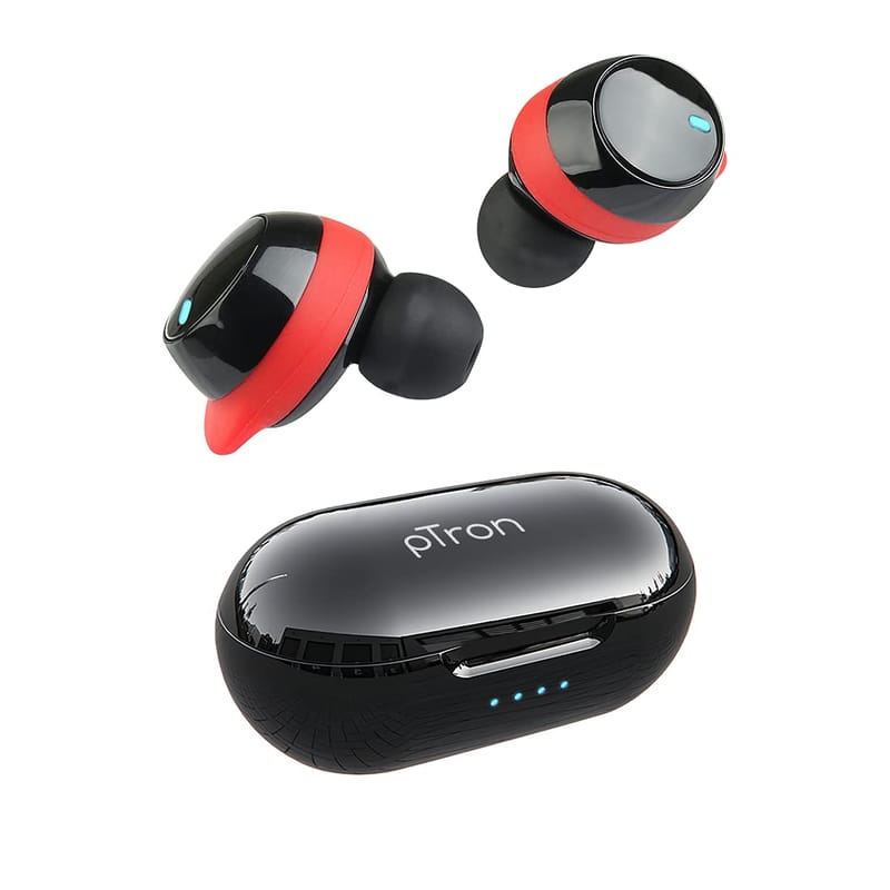 Ptron Basspods 581 True Wireless Bluetooth 5.0 Headphones - Black Red