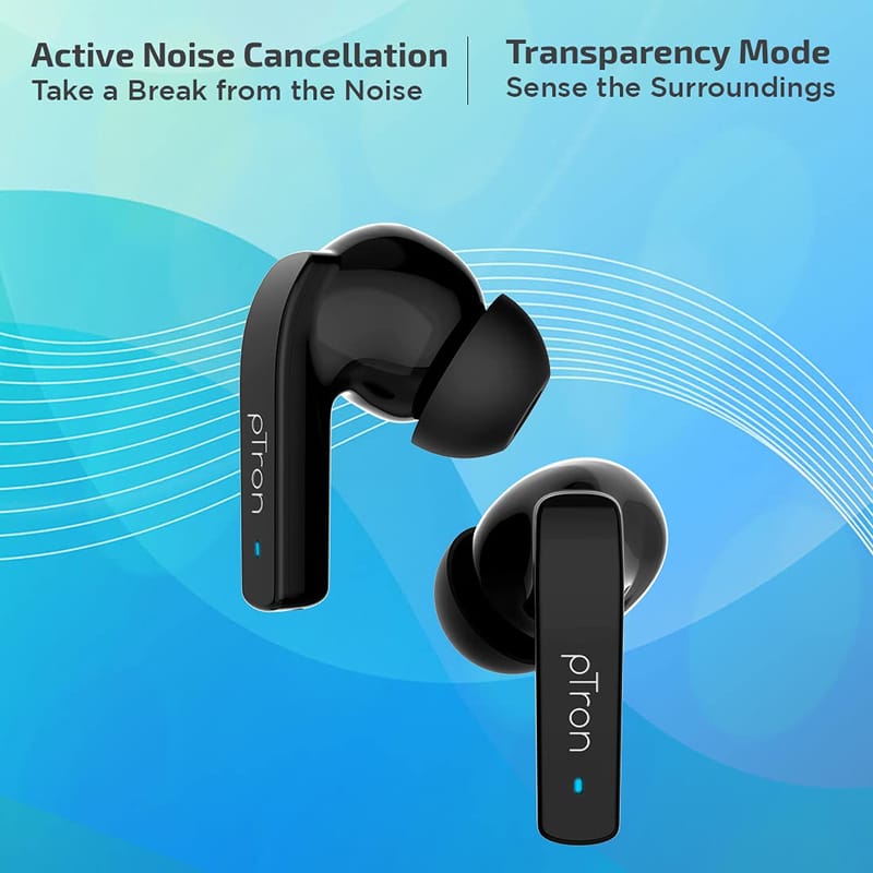 Ptron Basspods 992 Active Noise Cancelling ANC Bluetooth 5.0 Wireless Headphones - Black