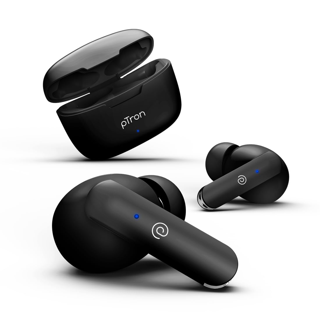 Ptron Bassbuds Duo Bluetooth 5.1 Wireless Headphones Stereo Audio Touch Control TWS Dual HD Mic Type-C Fast Charging IPX4 - Black