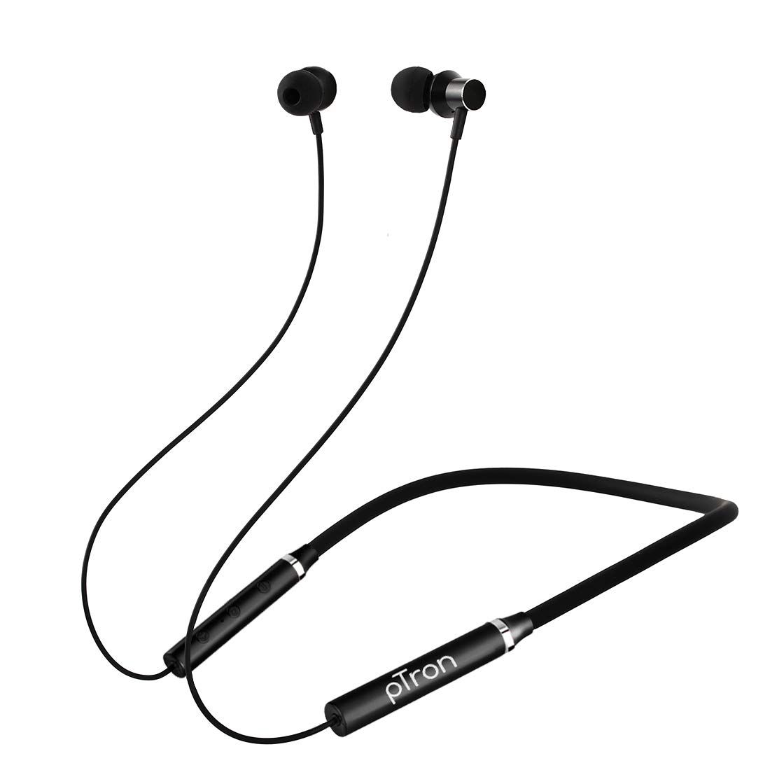 Ptron InTunes Beats In-Ear Hi-Fi Stereo Wireless Bluetooth 5.0 Neckband - Black