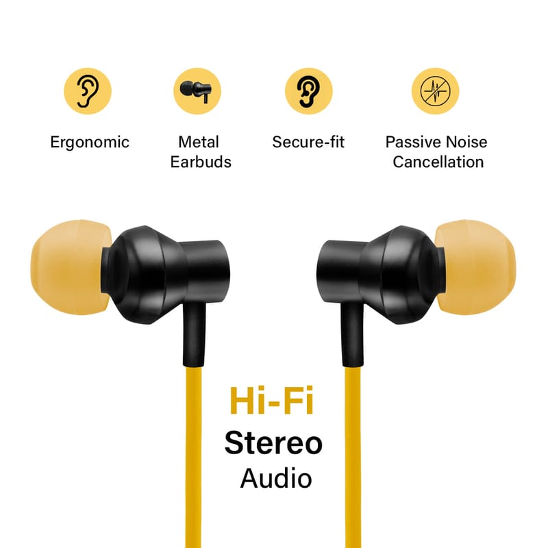 PTron InTunes Beats In-Ear Magnetic Stereo Wireless Neckband with Mic - (Black/Yellow)