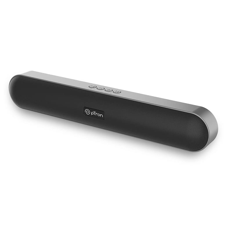 Ptron Fusion Evo v2 10W Bluetooth Speaker 5.0 Mini Soundbar, 10Hrs Playback, Stereo Soundbar for Phone/TV/Laptop/Tablets/Projectors, Multi Modes Aux/TF Card/USB Drive & 1200mAh Battery (Grey)