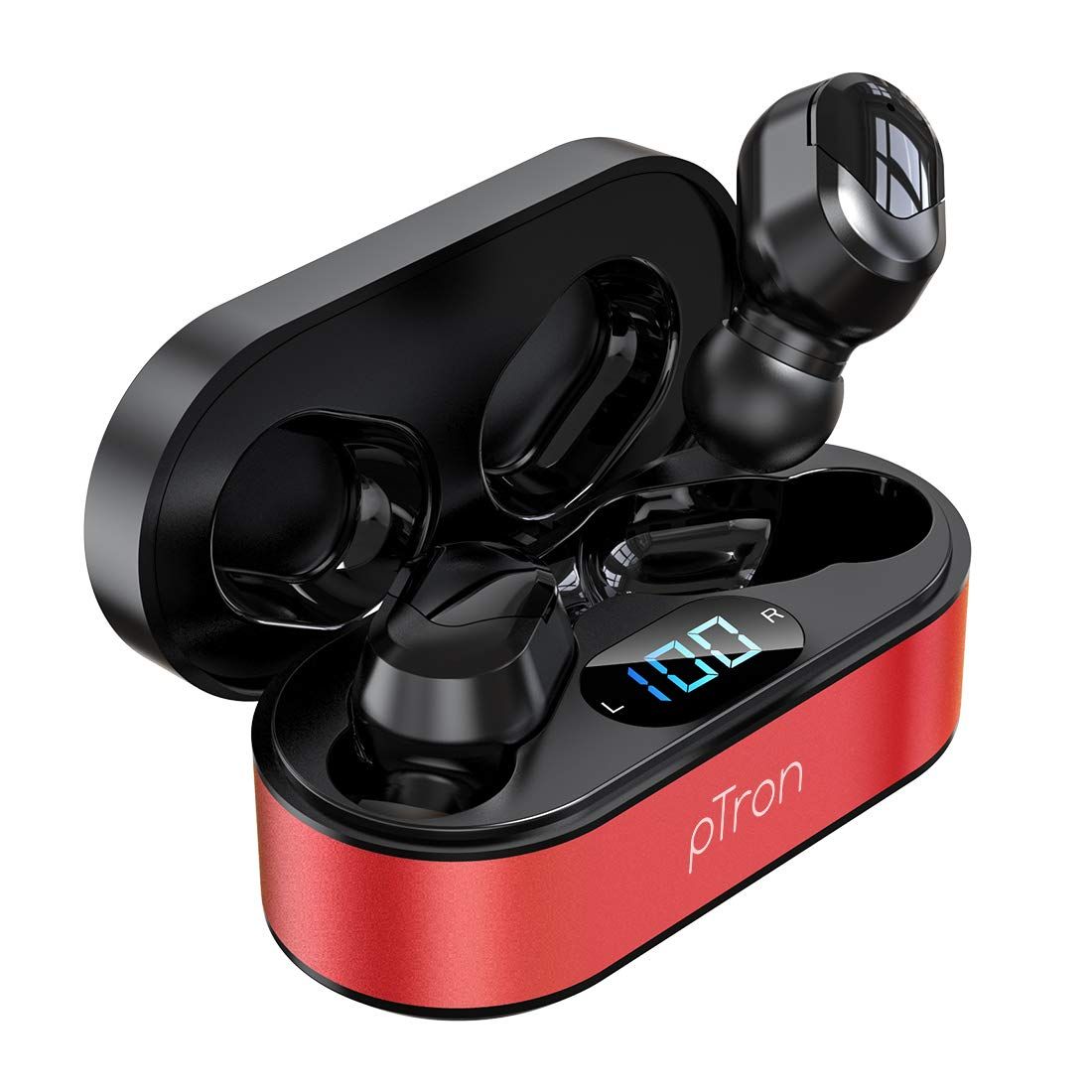 Ptron Bassbuds Plus in Ear True Wireless Stereo Earbuds with Mic, Deep Bass, Voice Assistance, IPX4 Sweat & Water Resistant, 12Hrs Battery & Fast Charge (Red & Black)