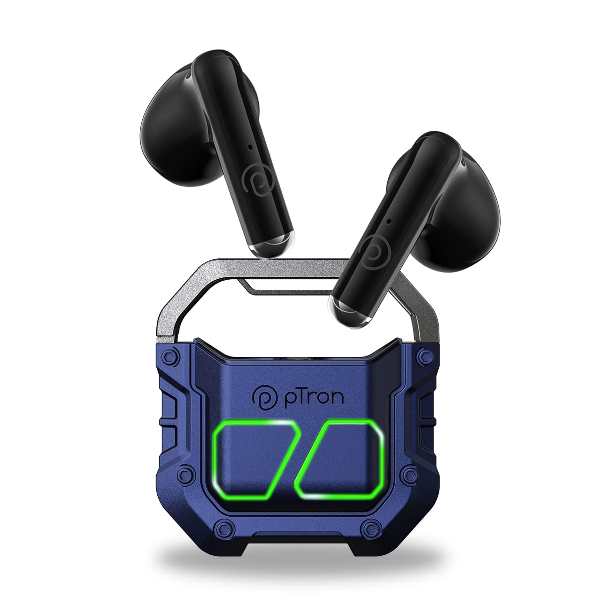 Ptron Bassbuds Xtreme in Ear Bluetooth Truly Wireless in Ear Earbuds with mic, 32Hrs Playtime, BT5.3, 13mm Driver, Stereo Calls, DeepBass, Touch Control, Zany Case & Type-C Fast Charging (Blue/Black)