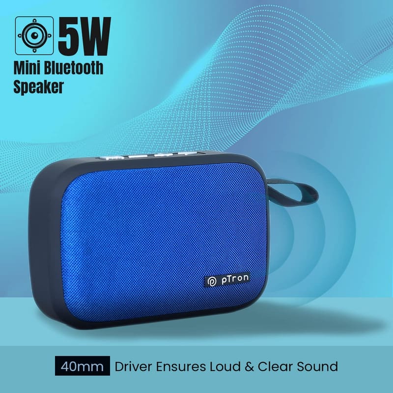 Ptron Musicbot Lite 5W Mini Bluetooth Speaker with 6Hrs Playtime, Immersive Sound, 40mm Driver, BT5.1 with Strong Connectivity, Portable Design, Integrated Music & Call Control (Blue)