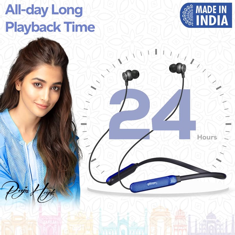 Ptron Tangent Duo Made in India Bluetooth 5.2 Wireless in-Ear Earphones with Mic, 24Hrs Playback, 13mm Drivers, Punchy Bass, Fast Charging, Voice Assistant, IPX4 & in-line Controls (Black & Blue)