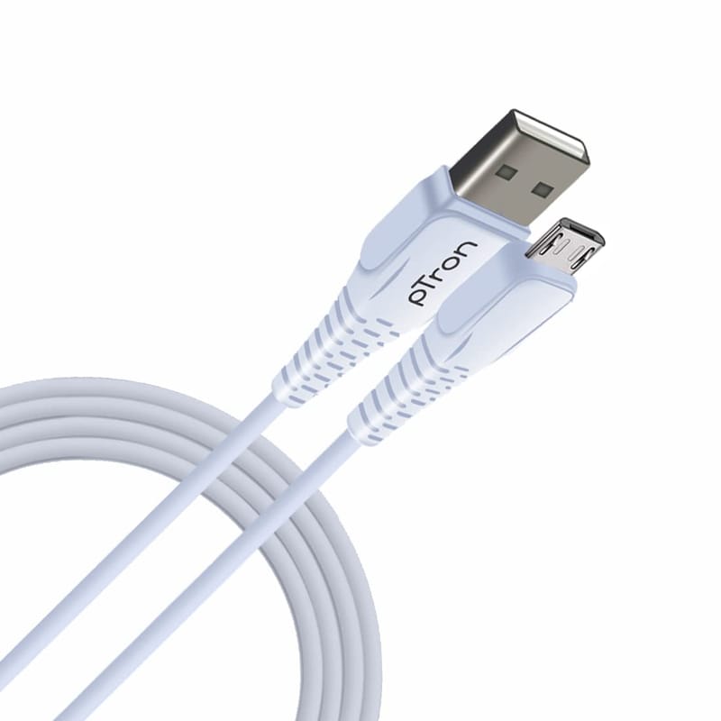 Ptron Solero M241 2.4A Micro USB Data & Charging Cable, Made in India, 480Mbps Data Sync, Durable 1-Meter Long USB Cable for Micro USB Devices (White)