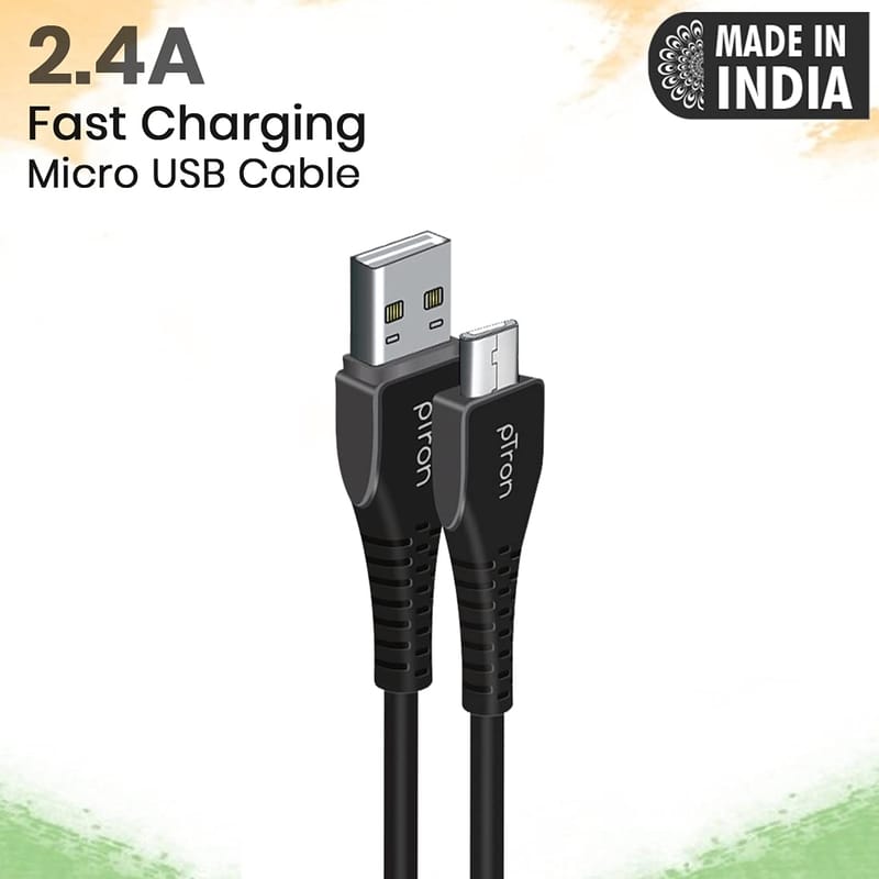 Ptron Solero M241 2.4A Micro USB Data & Charging Cable, Made in India, 480Mbps Data Sync, Durable 1-Meter Long USB Cable for Micro USB Devices - (Black)