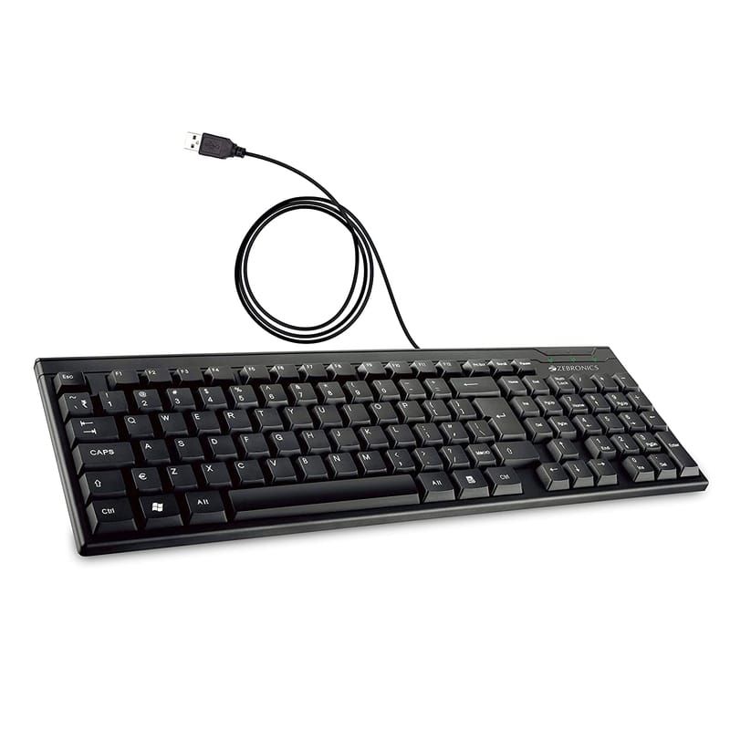 Zebronics Zeb- K35 USB Wired Keyboard with Rupee Key,Spill-Proof and Slim Design (Black)