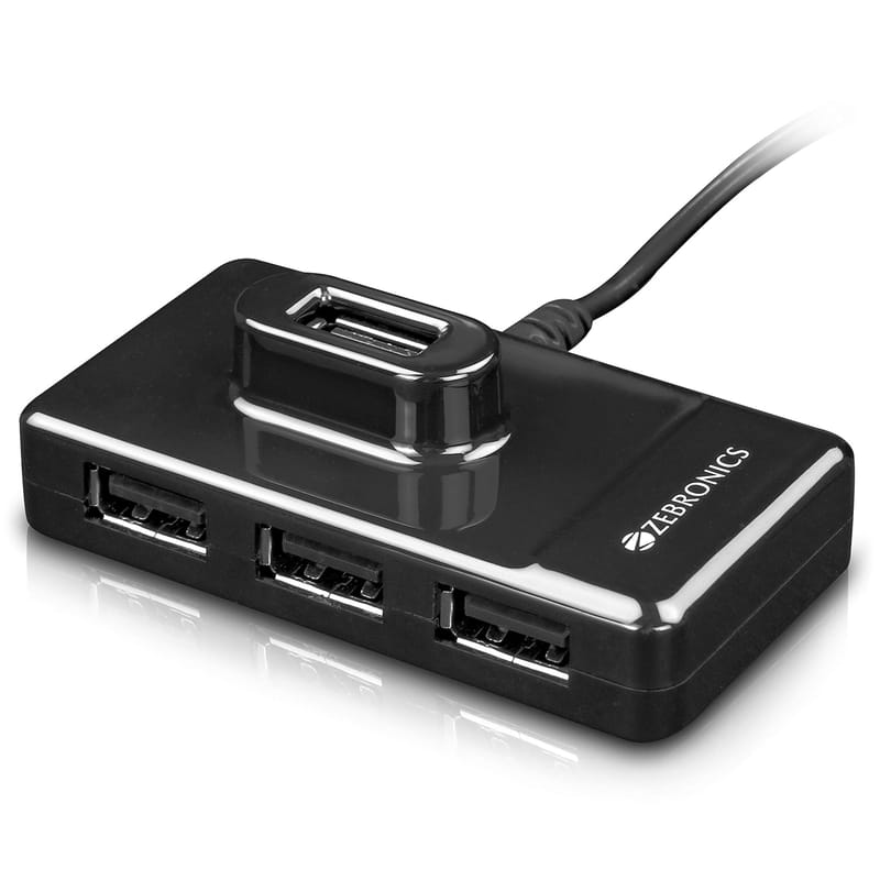 Zebronics Zeb-100HB 4 Ports USB Hub for Laptop, PC Computers, Plug & Play, Backward Compatible - Black