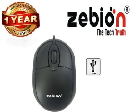 Zebion Elfin Wired USB Optical Mouse with 3 Buttons (Black)