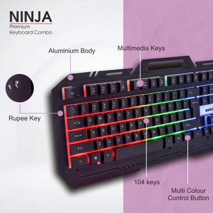 Zebion Ninja Premium Gaming Keyboard Mouse Combo Set - Black