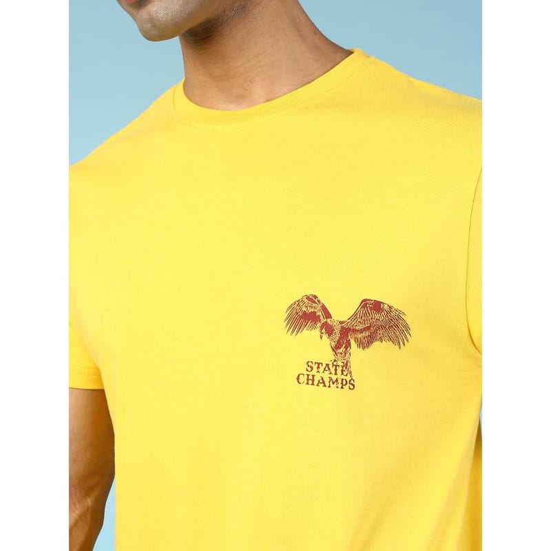 MASH UNLIMITED Mens Round neck Short Sleeve Graphic Printed Yellow Thirt