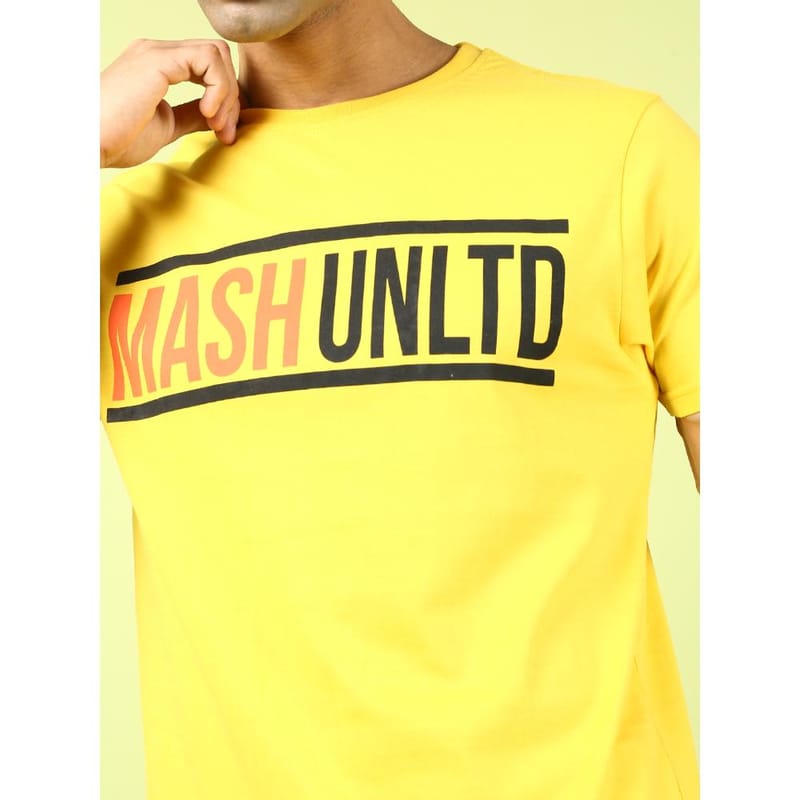 MASH UNLIMITED Mens Round neck Short Sleeve Graphic Printed Yellow Thirt