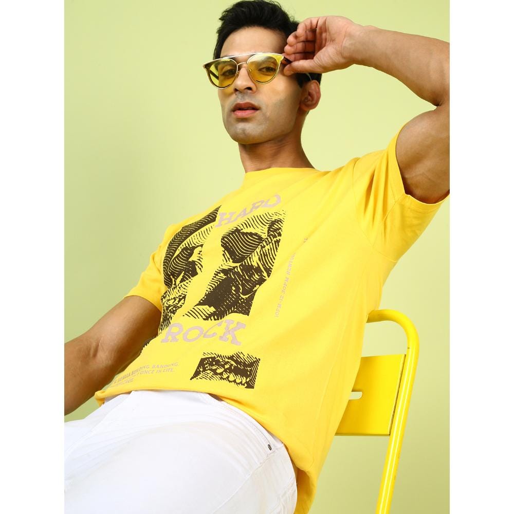 MASH UNLIMITED Mens Round neck Short Sleeve Graphic Printed Yellow Thirt