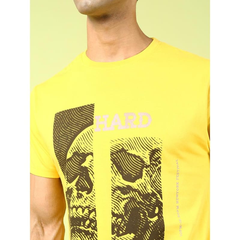 MASH UNLIMITED Mens Round neck Short Sleeve Graphic Printed Yellow Thirt